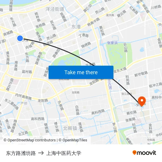 东方路潍坊路 to 上海中医药大学 map