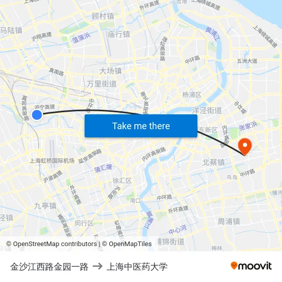 金沙江西路金园一路 to 上海中医药大学 map