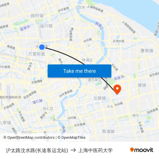 沪太路汶水路(长途客运北站) to 上海中医药大学 map