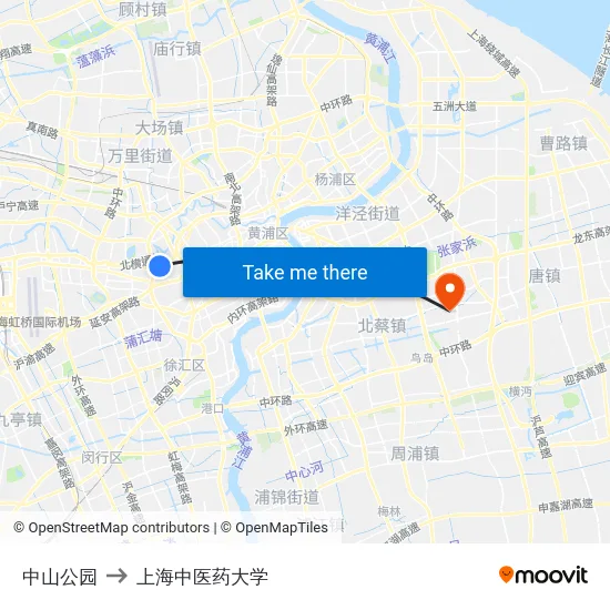 中山公园 to 上海中医药大学 map