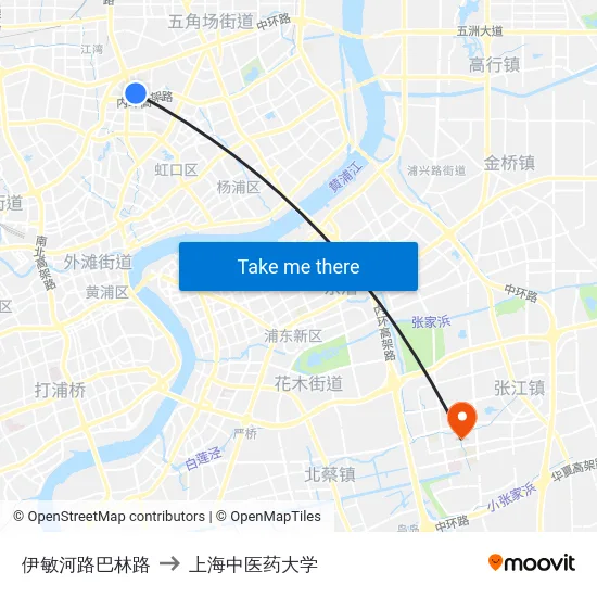 伊敏河路巴林路 to 上海中医药大学 map