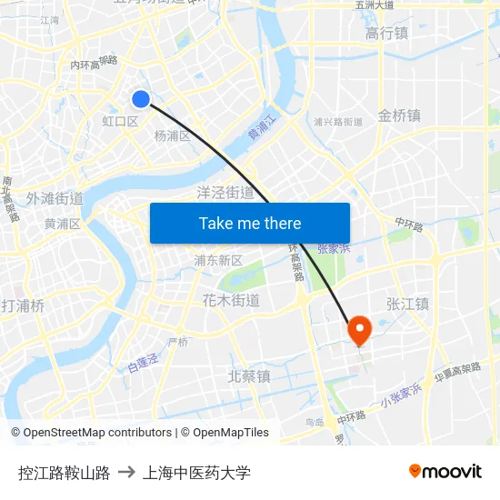 控江路鞍山路 to 上海中医药大学 map