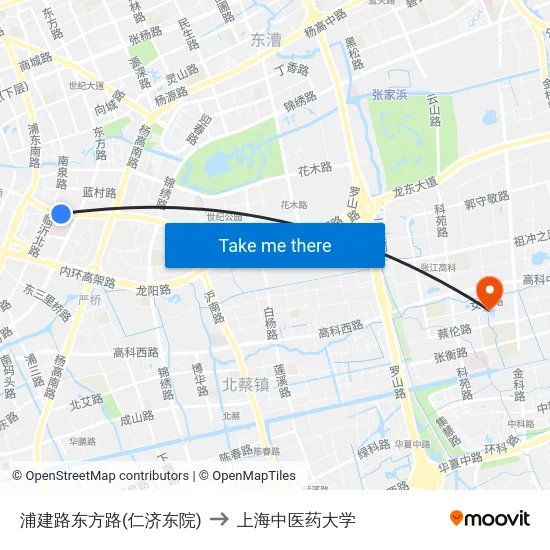 浦建路东方路(仁济东院) to 上海中医药大学 map