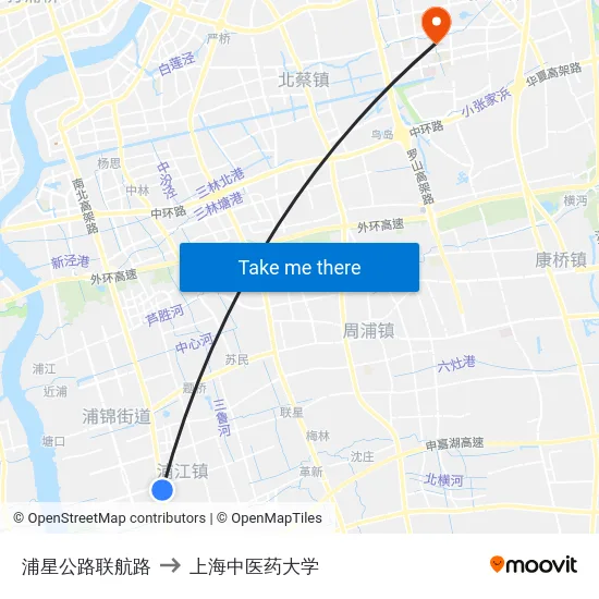 浦星公路联航路 to 上海中医药大学 map