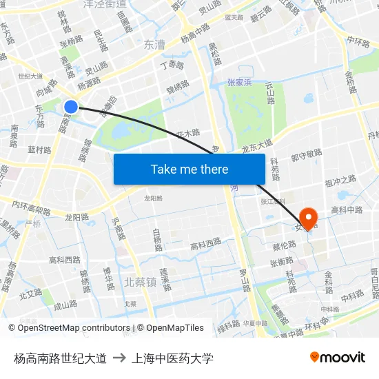 杨高南路世纪大道 to 上海中医药大学 map