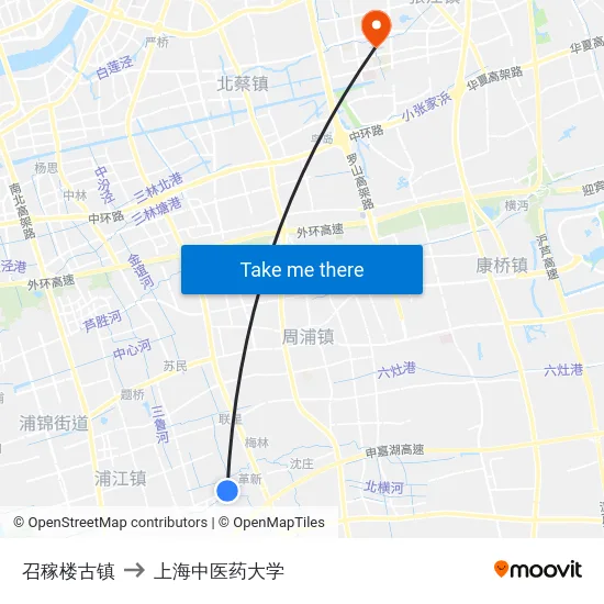 召稼楼古镇 to 上海中医药大学 map