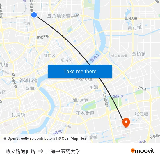 政立路逸仙路 to 上海中医药大学 map