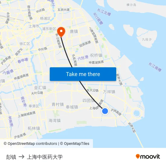 彭镇 to 上海中医药大学 map
