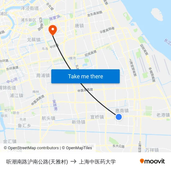 听潮南路沪南公路(天雅村) to 上海中医药大学 map