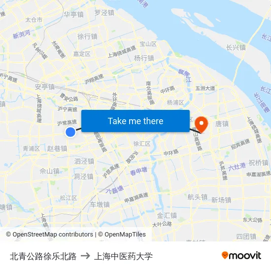 北青公路徐乐北路 to 上海中医药大学 map
