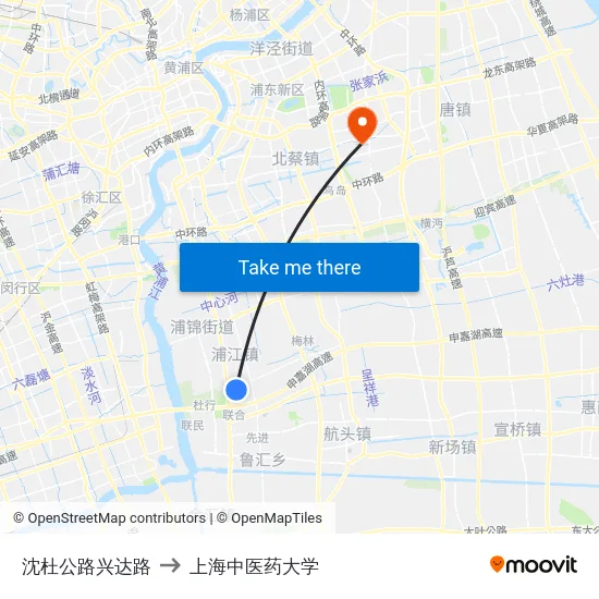 沈杜公路兴达路 to 上海中医药大学 map