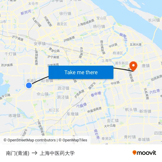 南门(青浦) to 上海中医药大学 map