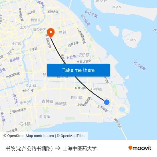 书院(老芦公路书塘路) to 上海中医药大学 map