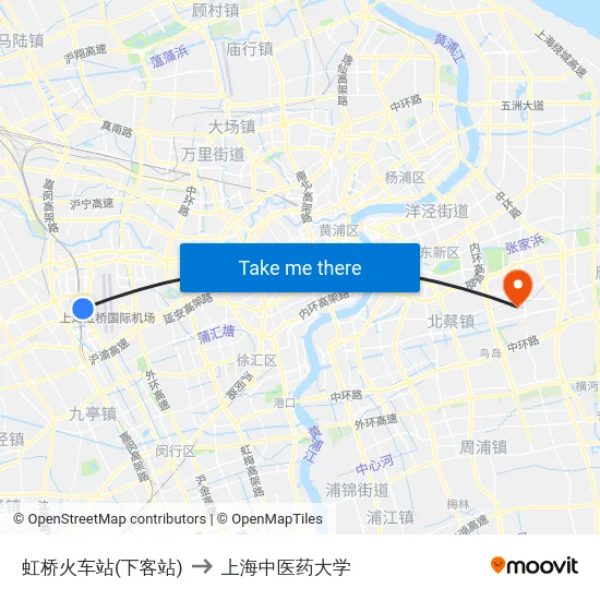 虹桥火车站(下客站) to 上海中医药大学 map