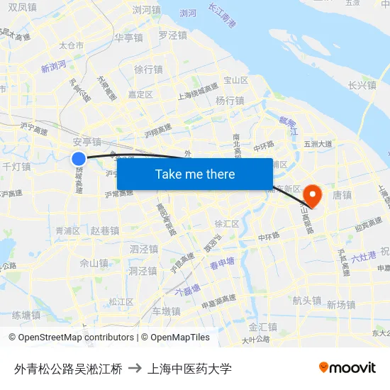 外青松公路吴淞江桥 to 上海中医药大学 map