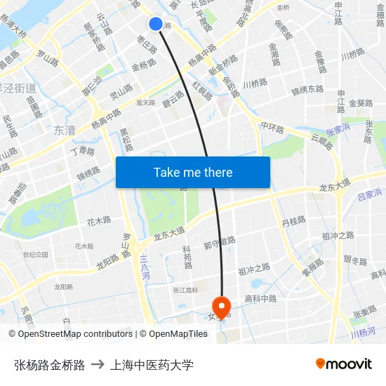 张杨路金桥路 to 上海中医药大学 map