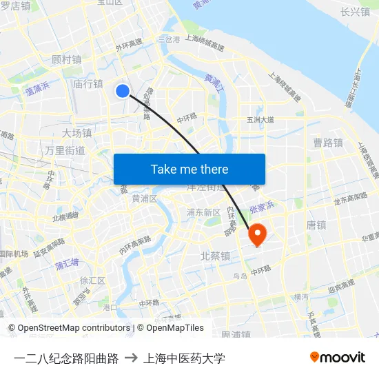 一二八纪念路阳曲路 to 上海中医药大学 map