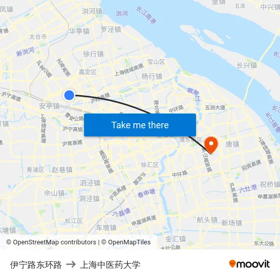 伊宁路东环路 to 上海中医药大学 map
