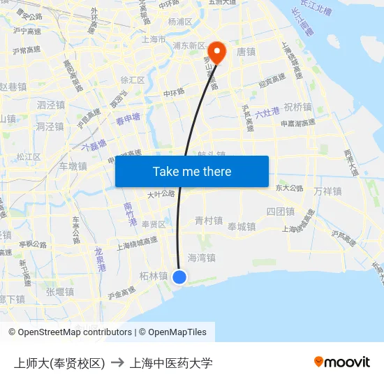 上师大(奉贤校区) to 上海中医药大学 map