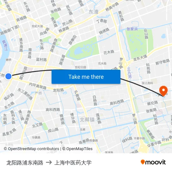 龙阳路浦东南路 to 上海中医药大学 map