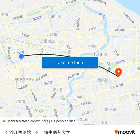 金沙江西路站 to 上海中医药大学 map