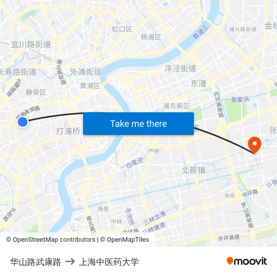 华山路武康路 to 上海中医药大学 map