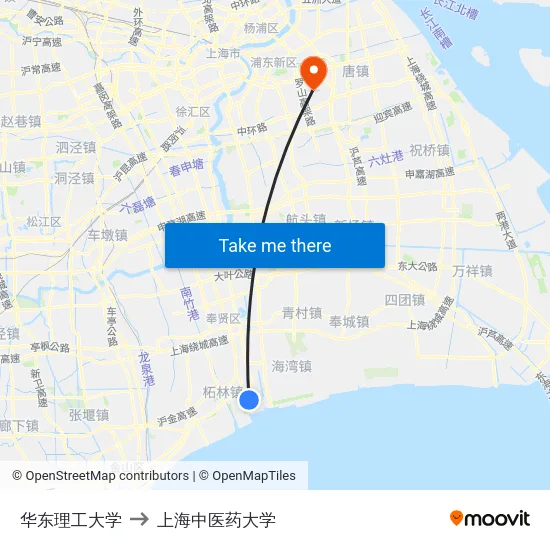 华东理工大学 to 上海中医药大学 map