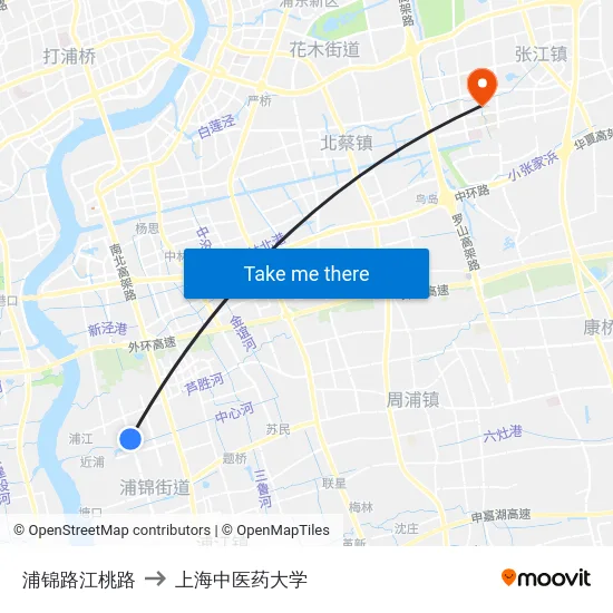 浦锦路江桃路 to 上海中医药大学 map