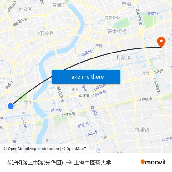 老沪闵路上中路(光华园) to 上海中医药大学 map