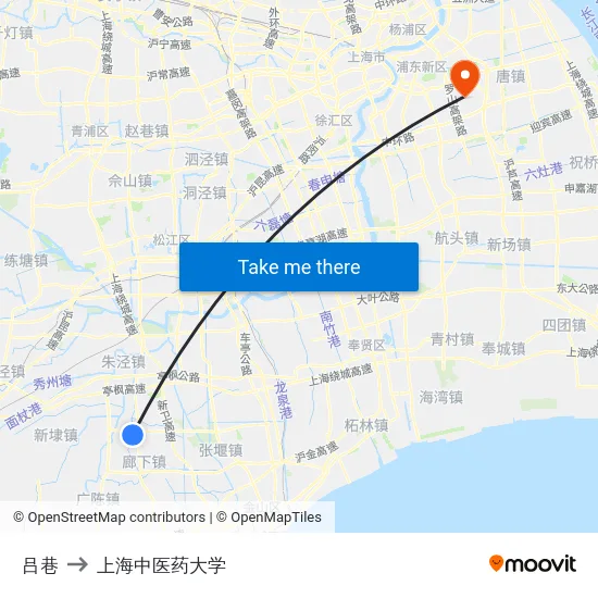 吕巷 to 上海中医药大学 map