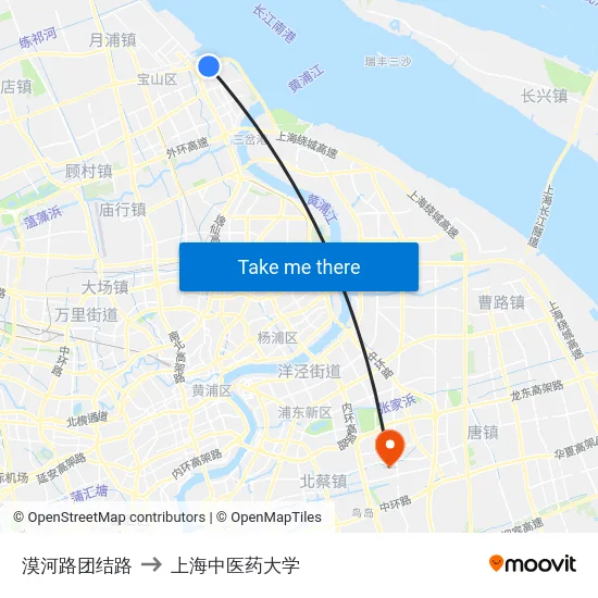 漠河路团结路 to 上海中医药大学 map