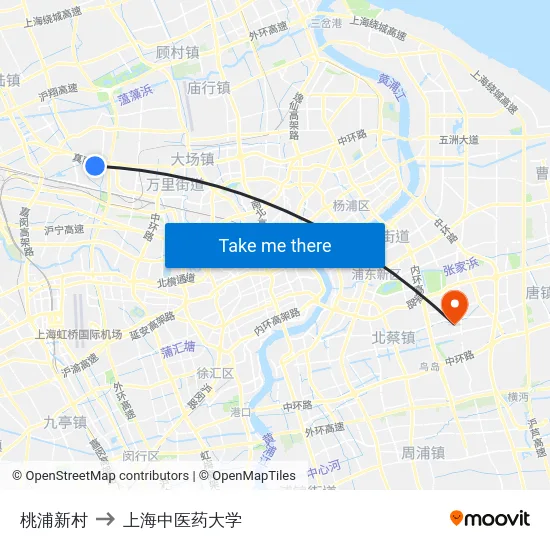 桃浦新村 to 上海中医药大学 map