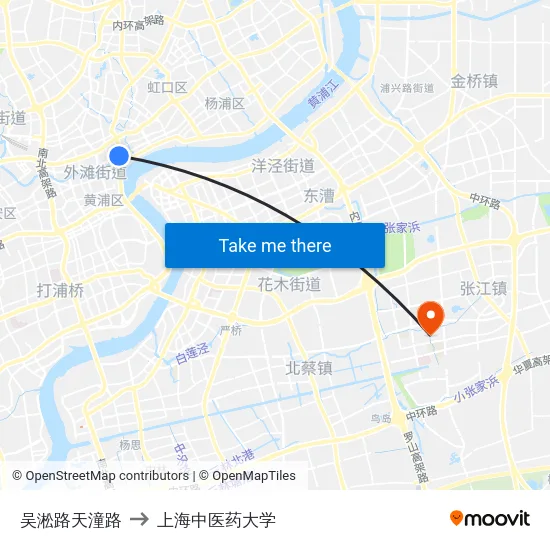 吴淞路天潼路 to 上海中医药大学 map