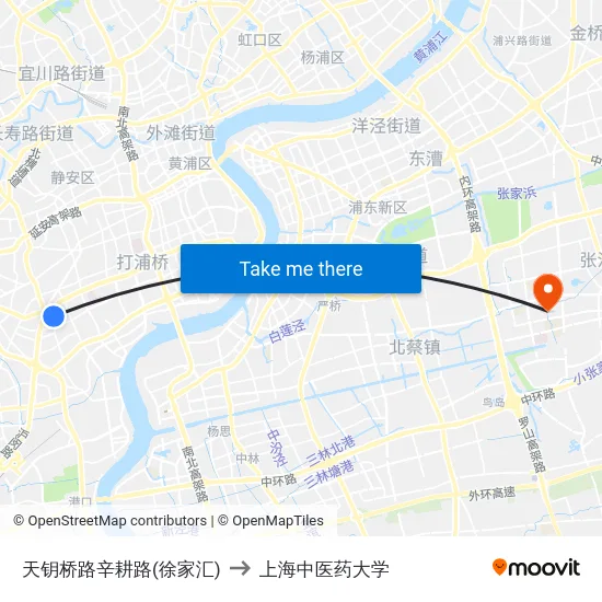 天钥桥路辛耕路(徐家汇) to 上海中医药大学 map