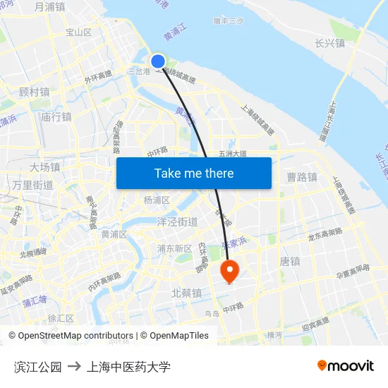 滨江公园 to 上海中医药大学 map