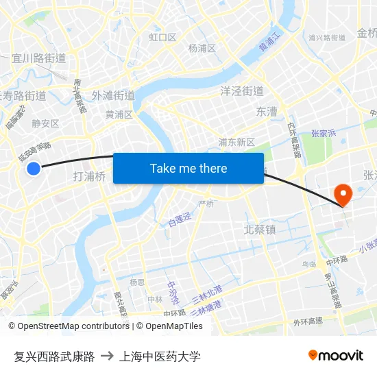 复兴西路武康路 to 上海中医药大学 map
