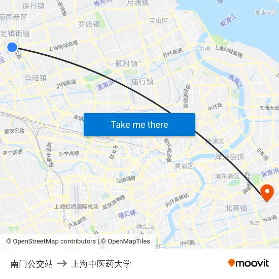 南门公交站 to 上海中医药大学 map