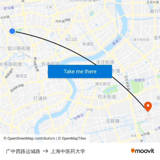 广中西路运城路 to 上海中医药大学 map