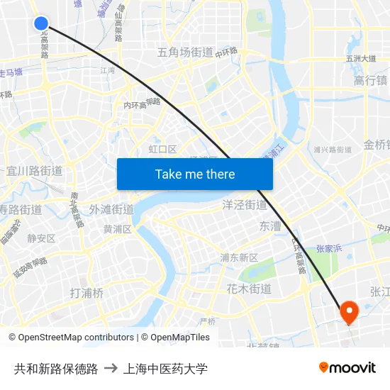 共和新路保德路 to 上海中医药大学 map