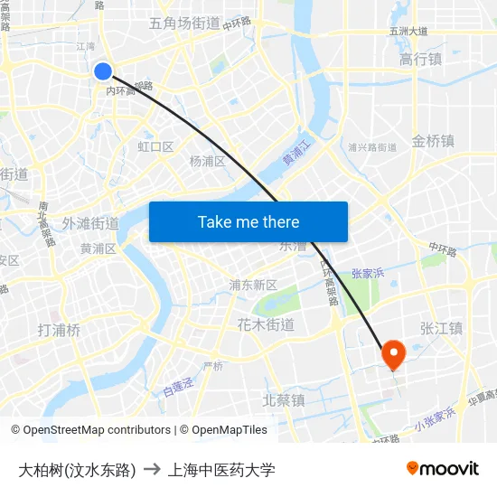 大柏树(汶水东路) to 上海中医药大学 map