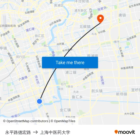 永平路德宏路 to 上海中医药大学 map