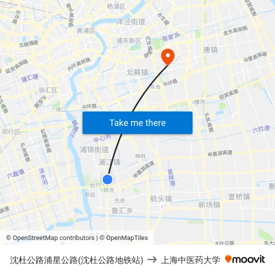 沈杜公路浦星公路(沈杜公路地铁站) to 上海中医药大学 map
