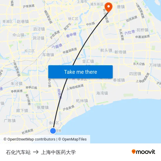 石化汽车站 to 上海中医药大学 map