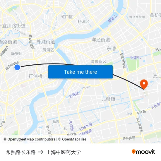 常熟路长乐路 to 上海中医药大学 map