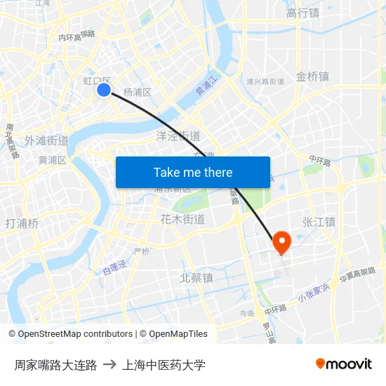 周家嘴路大连路 to 上海中医药大学 map