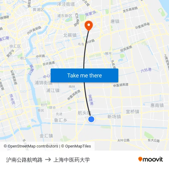 沪南公路航鸣路 to 上海中医药大学 map