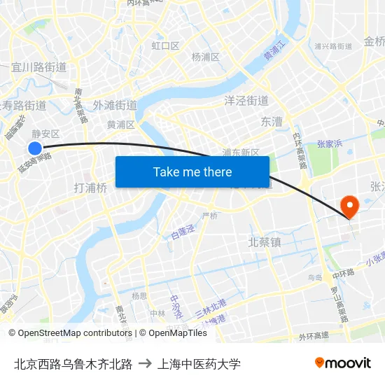 北京西路乌鲁木齐北路 to 上海中医药大学 map