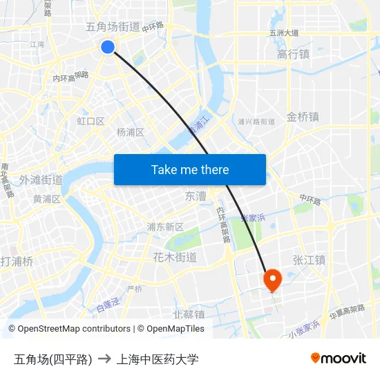 五角场(四平路) to 上海中医药大学 map