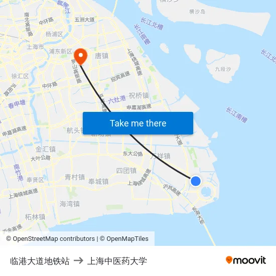 临港大道地铁站 to 上海中医药大学 map