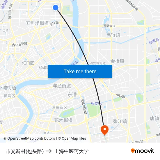 市光新村(包头路) to 上海中医药大学 map